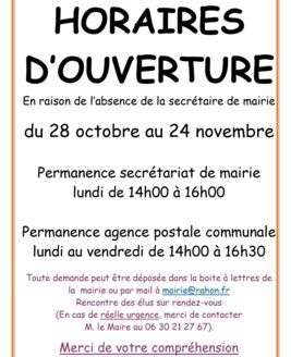 Horaire mairie et agence postale